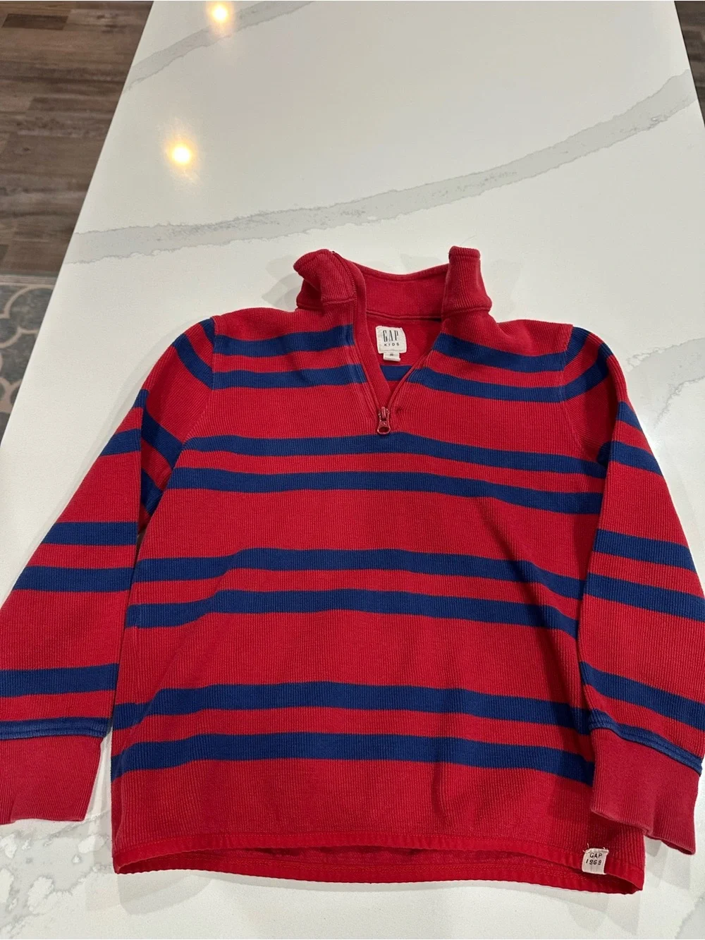 GAP Kids Red and Navy Striped Half-Zip Sweater
